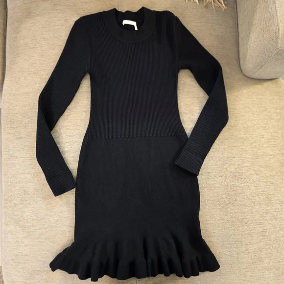 See By Chloé Mini Ribbed Sweater Dress in Deep Forest Green Sz Medium - Picture 3 of 11